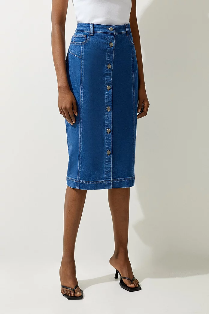 Denim Button Through Midi Skirt | Karen Millen Denim Button Through Midi Skirt | Karen Millen